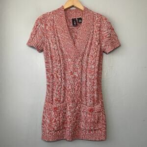 Y2K Sweater Size Small Marled Orange Cable Knit Boho Pocket Academia Bella Swan